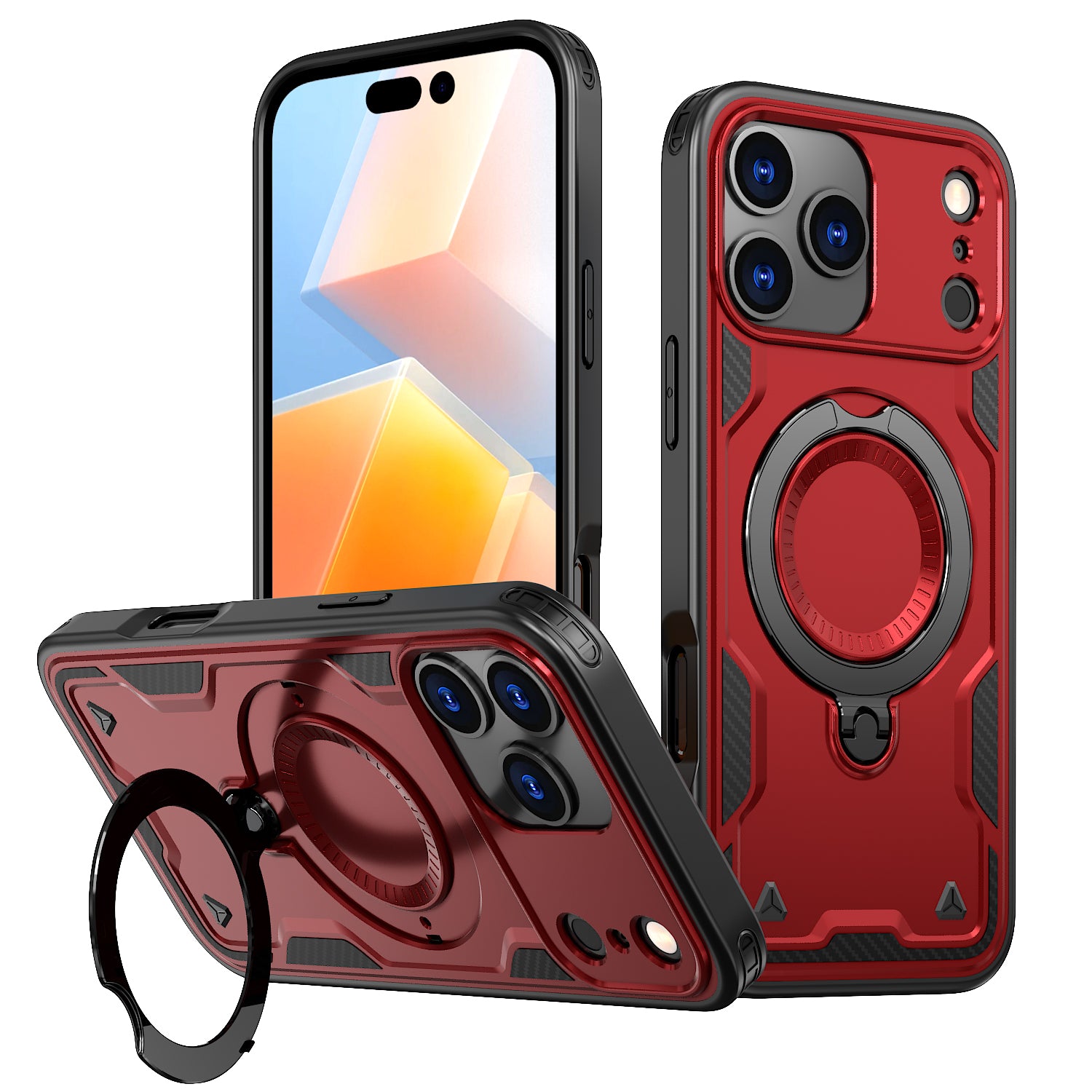 Reiko 360-degree Rotating Magnetic Versatile Stand Red Compatible with iPhone 17 PRO MAX, SKU: PC73-IPH17MAXRD